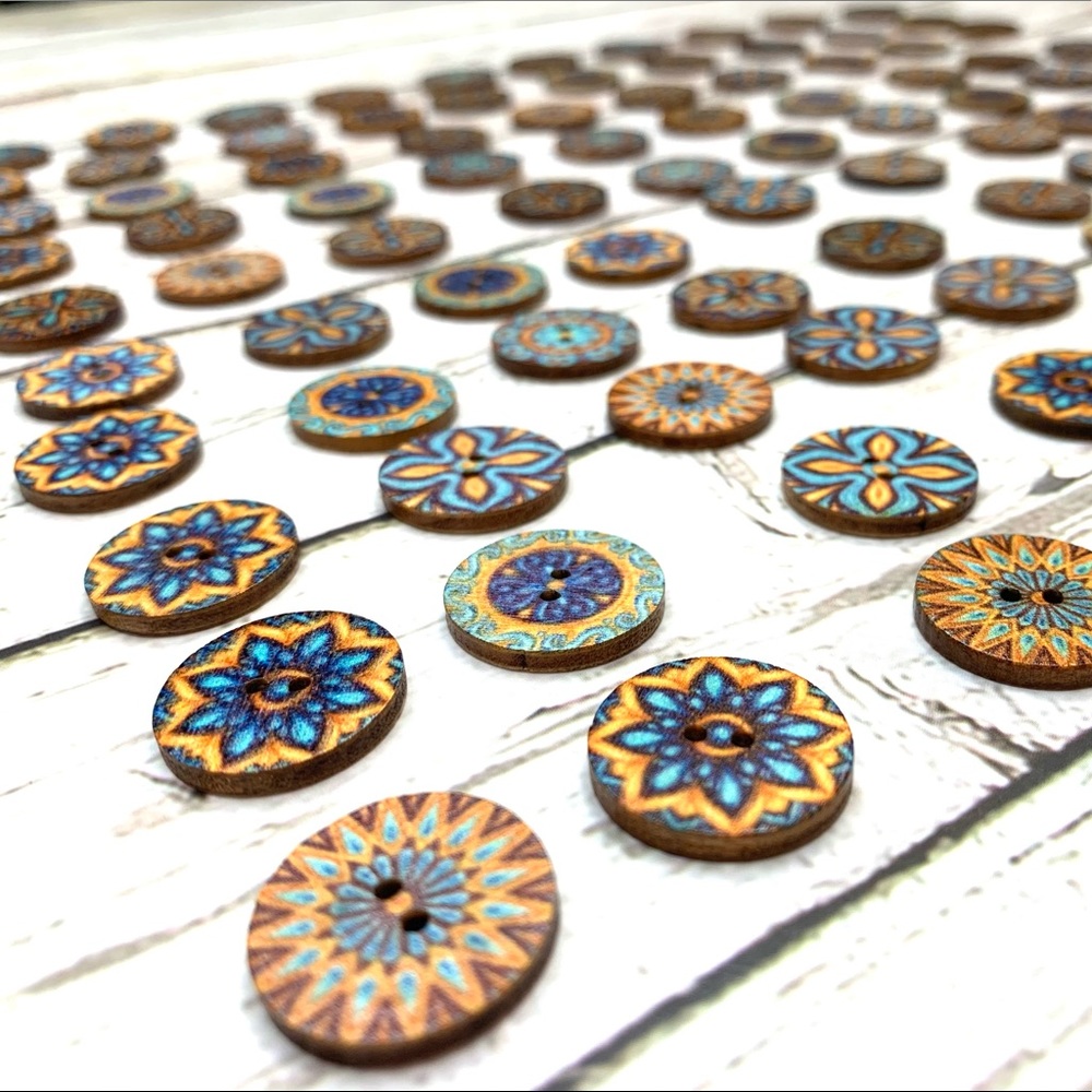Beautiful Bohemian Natural  Wooden 25mm Buttons, SET OF 25